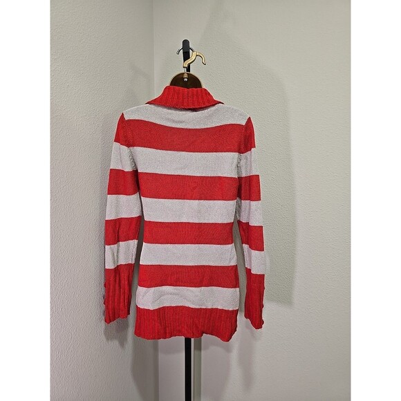 Bongo Y2K Holiday Red White Stripe Shawl Collar Long Sweater Womens Lge Metallic - Picture 4 of 7